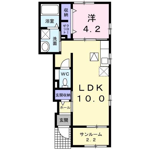 ベロー グロリオサ(1LDK/1階)の間取り写真