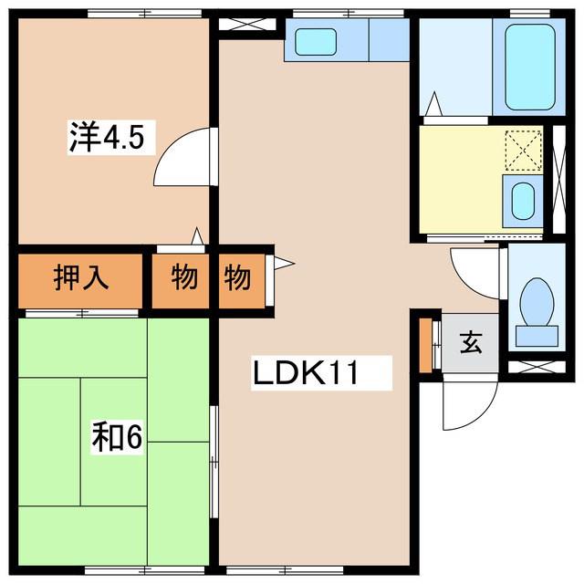 サニータウン高木 B棟(2LDK/1階)の間取り写真