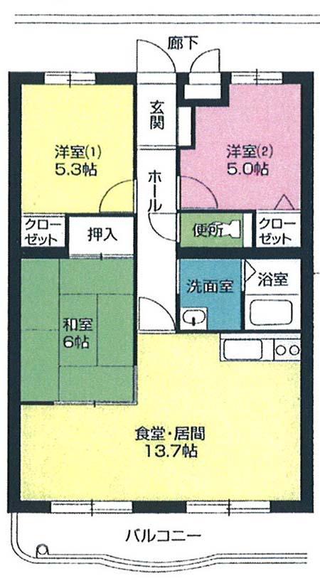 ベルメゾン網川原(3LDK/2階)の間取り写真