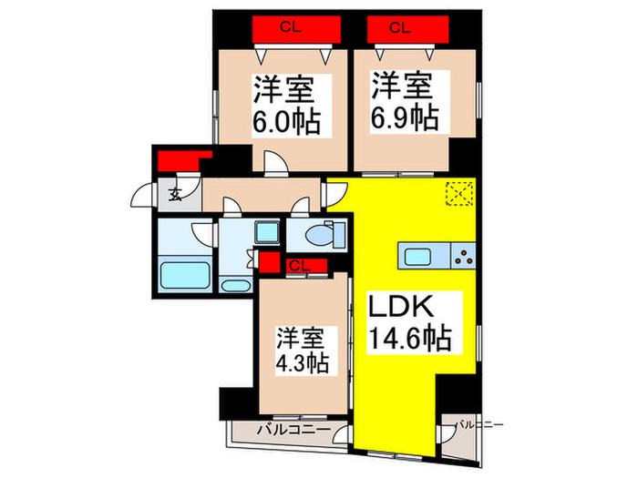 アーバネックス日本橋馬喰町II(3LDK/4階)の間取り写真