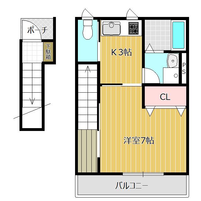 SAKYO4 古庄(1K/2階)の間取り写真