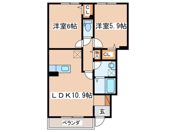 アドラブール(2LDK/1階)の間取り写真