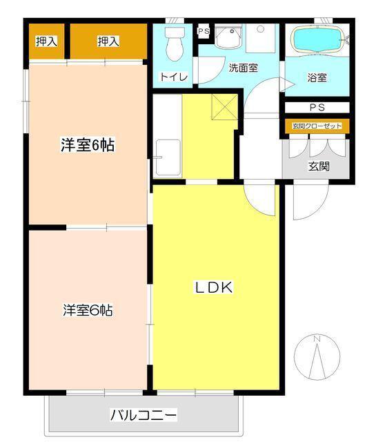 アソシア南條2番館(2LDK/2階)の間取り写真