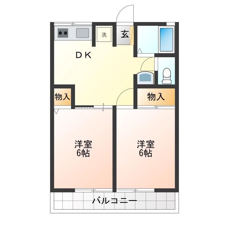 ハーティス松本 A(2DK/2階)の間取り写真