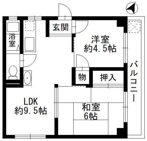 マンション朝霧2号館(2DK/5階)の間取り写真