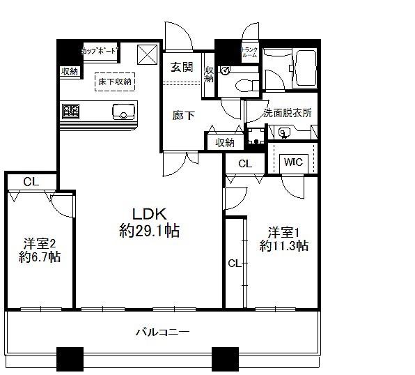 コアマンション大手門タワー(2LDK/21階)の間取り写真