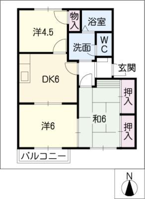 やまいちコーポ第2(3DK/2階)の間取り写真