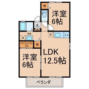 グリーンハイツ D棟(2LDK/1階)の間取り写真