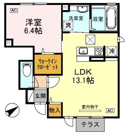 グリーンヒルズ北神(1LDK/1階)の間取り写真