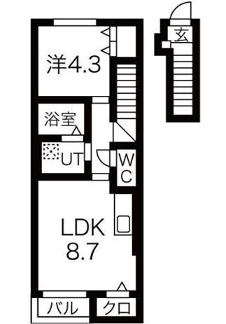 ラ・ベル・シャンブル(1LDK/2階)の間取り写真