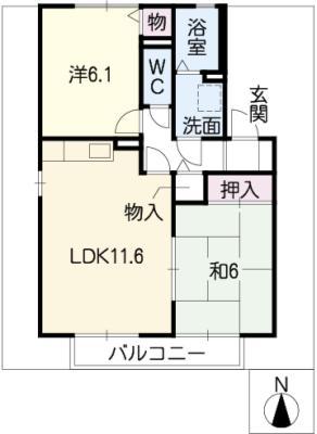 クレストコート富木島(2LDK/2階)の間取り写真
