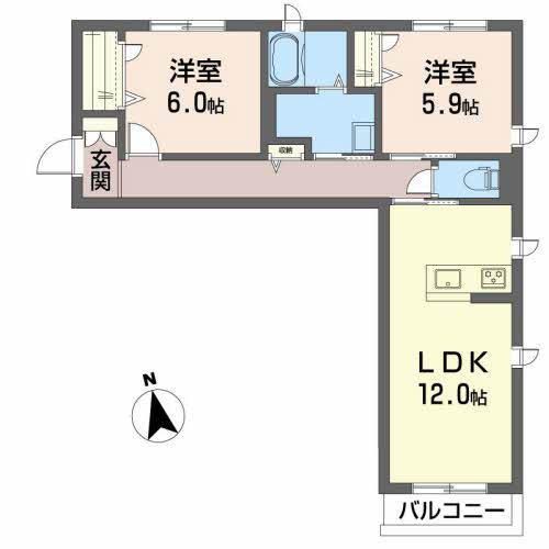 シャーメゾン三百人町(2LDK/2階)の間取り写真