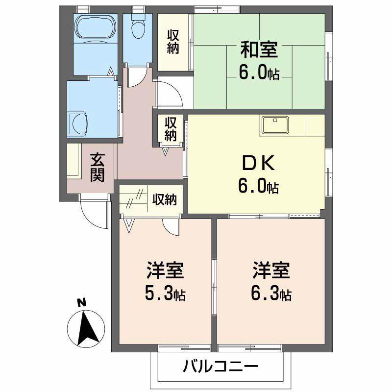 コンフォートA(3DK/1階)の間取り写真