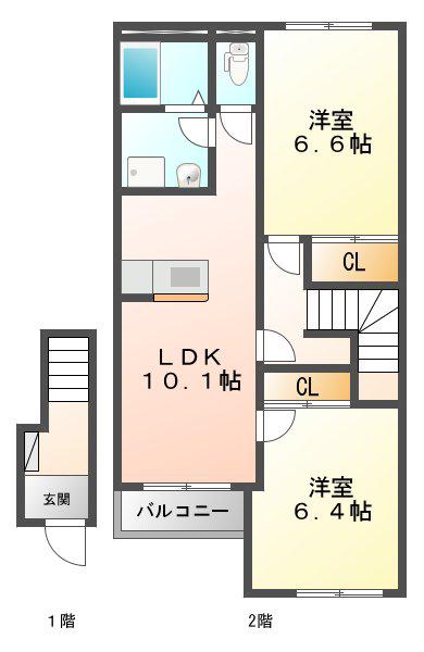 近鉄名古屋線 磯山駅 徒歩8分 2階建 築17年(2LDK/2階)の間取り写真
