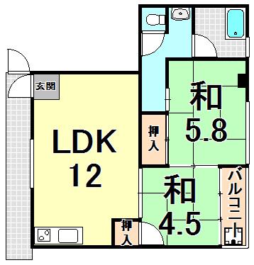 エクセル幸(2LDK/5階)の間取り写真