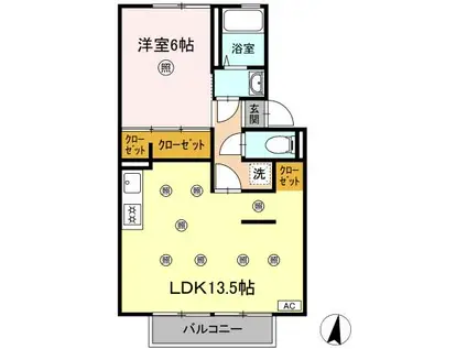 シャトル春水B棟(1LDK/2階)の間取り写真
