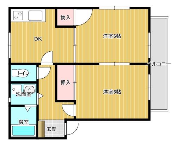 パリントンハウス(2DK/2階)の間取り写真