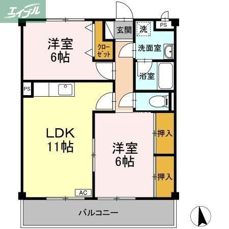 明日香マンション(2LDK/3階)の間取り写真