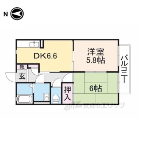 エヴァーグリーン西大和B(2DK/1階)の間取り写真