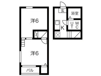 グランコンフォール米野IV(1K/2階)の間取り写真