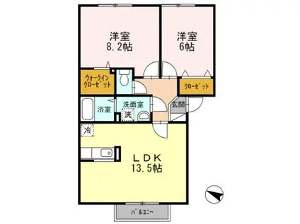 ドミール旭B(2LDK/1階)の間取り写真