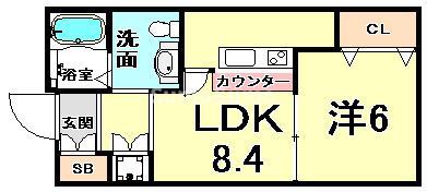 カトルセゾン(1LDK/7階)の間取り写真