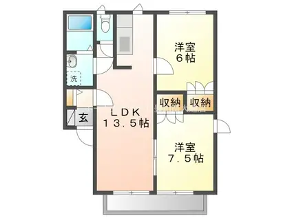 ビートルタウンパーク D棟(2LDK/2階)の間取り写真