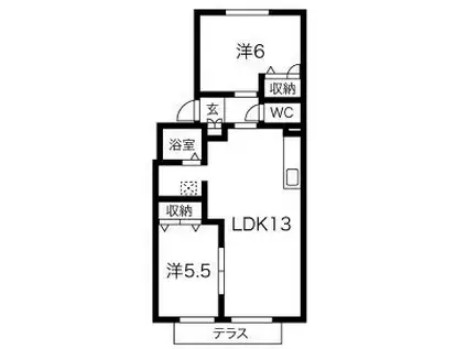 ファミーユ高桑 B(2LDK/1階)の間取り写真