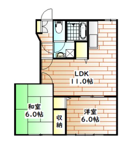 グリーンピア南輝 A棟(2LDK/1階)の間取り写真