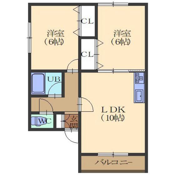 クララハイツ(2LDK/2階)の間取り写真