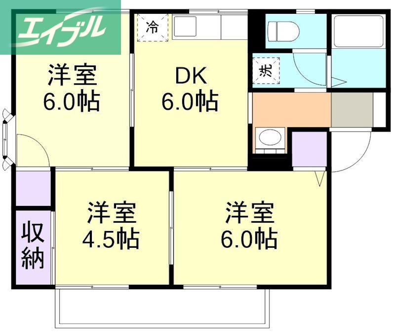ラベンダーヒルズA棟(3DK/1階)の間取り写真