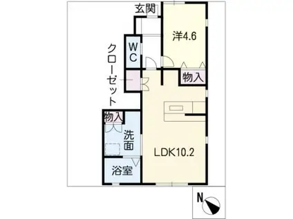 ヒラソールB棟(1LDK/1階)の間取り写真