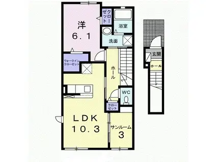ウイング B(1LDK/2階)の間取り写真