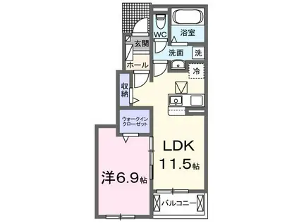 ルーク B(1LDK/1階)の間取り写真