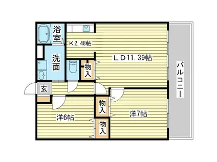 ウエストリバー(2LDK/1階)の間取り写真