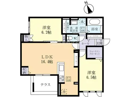 グランフォレスト流星台(2LDK/1階)の間取り写真