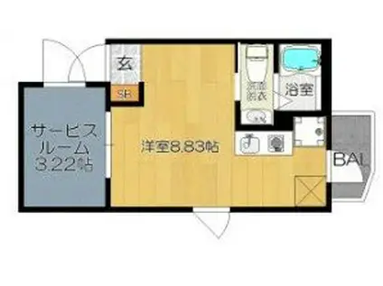 ガレット和白(ワンルーム/1階)の間取り写真