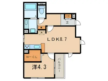 ブルーノ篠原中(1LDK/3階)の間取り写真