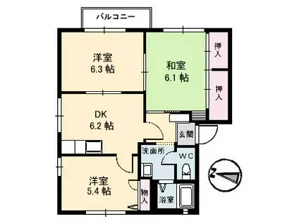 ディアスしまなみB棟(3DK/2階)の間取り写真