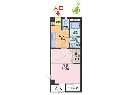 リバーサイド翔003(1DK/2階)の間取り写真