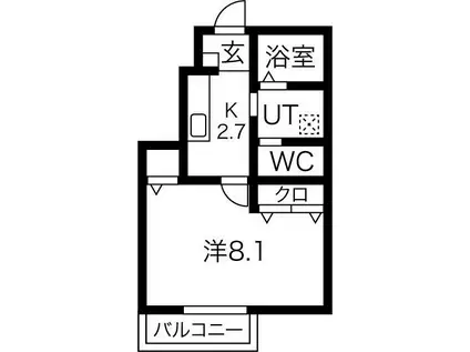 サンクレールB棟(1K/1階)の間取り写真