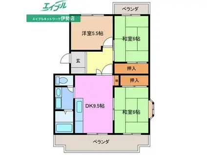 クレール船江山(3DK/1階)の間取り写真