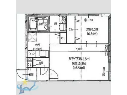 HERO YAMAHANA1(1LDK/2階)の間取り写真