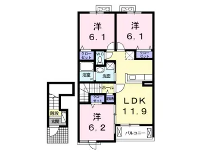 クラール 安宅A(3LDK/2階)の間取り写真