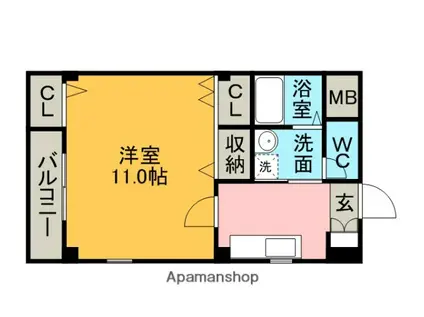 ピュールHAI(1K/1階)の間取り写真