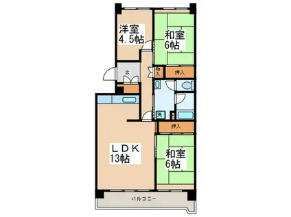 昭島つつじが丘ハイツ第17号棟(3LDK/6階)の間取り写真