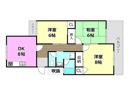 上穂積団地5棟(3DK/5階)の間取り写真