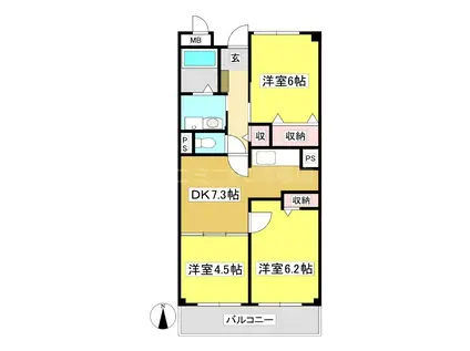 サンプラザ出口(3DK/2階)の間取り写真