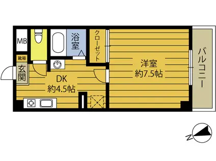 グラシアN(1K/4階)の間取り写真