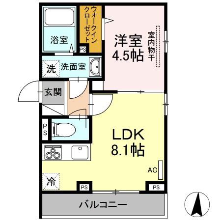 クロノス天神(1LDK/3階)の間取り写真